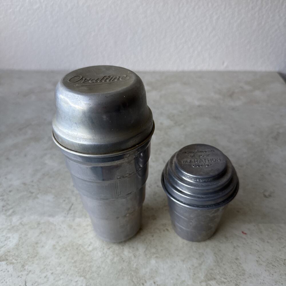 Ovaltine Vintage Shaker Cup with Lid Aluminum And 1 Cup Aluminum Measurer
